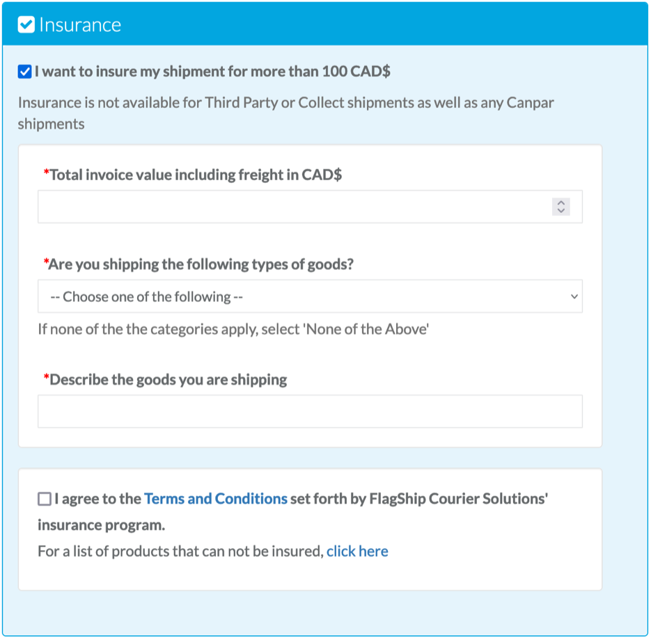 Select The Insurance Option In Flagship'S Online Shipping System